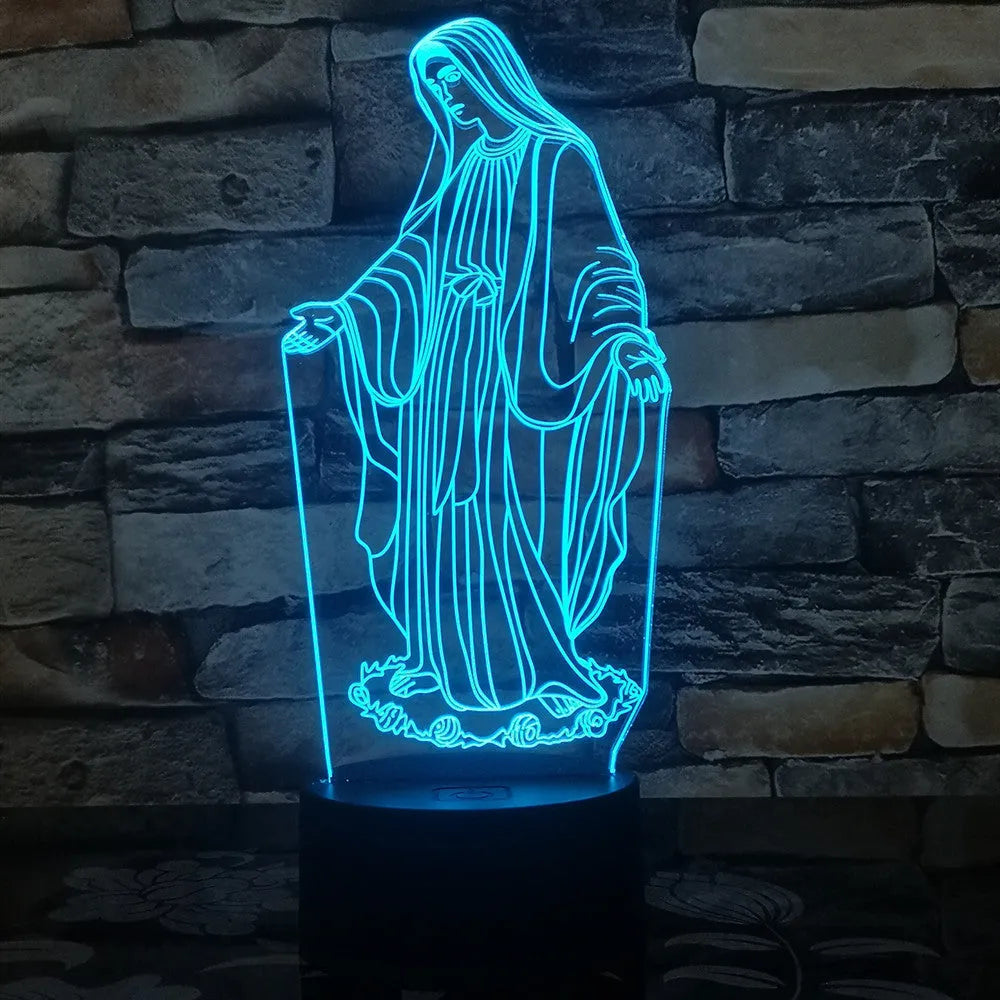 3D LED night light with laser engraved acrylic panel showing dual ring pattern illumination in multiple colours