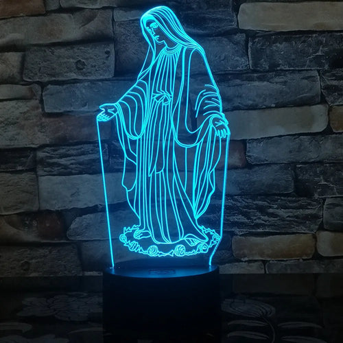3D LED night light with laser engraved acrylic panel showing dual ring pattern illumination in multiple colours