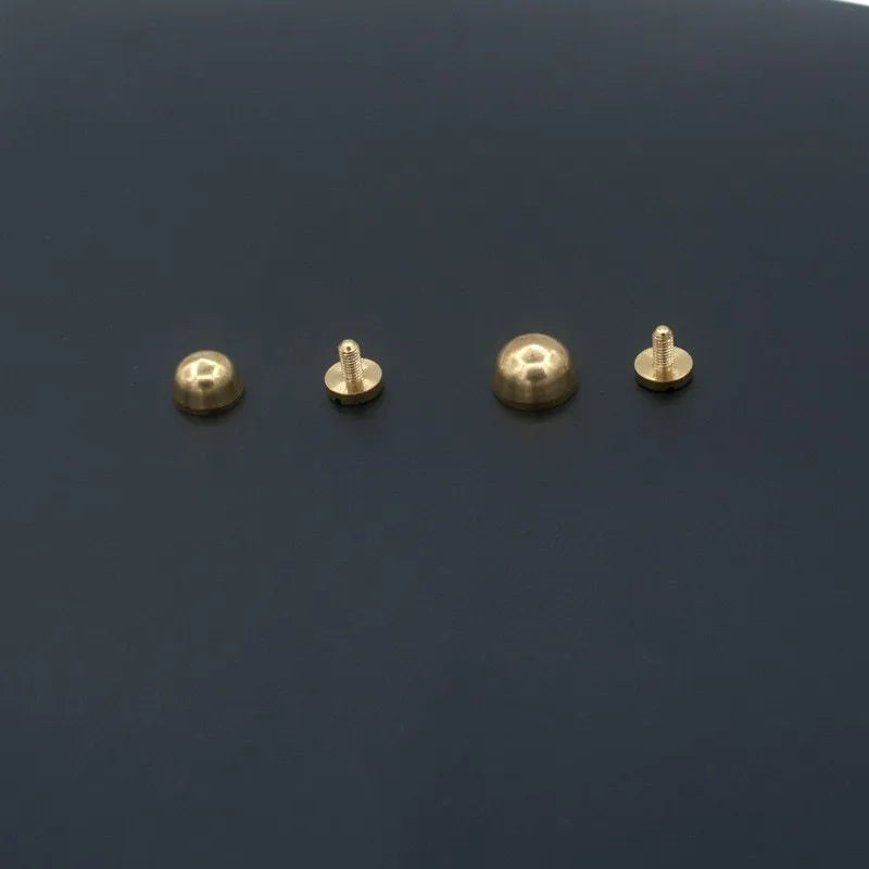 Brass decorative buckle foot nail accessories showing 10x6mm and 12x7mm sizes with round and bucket designs