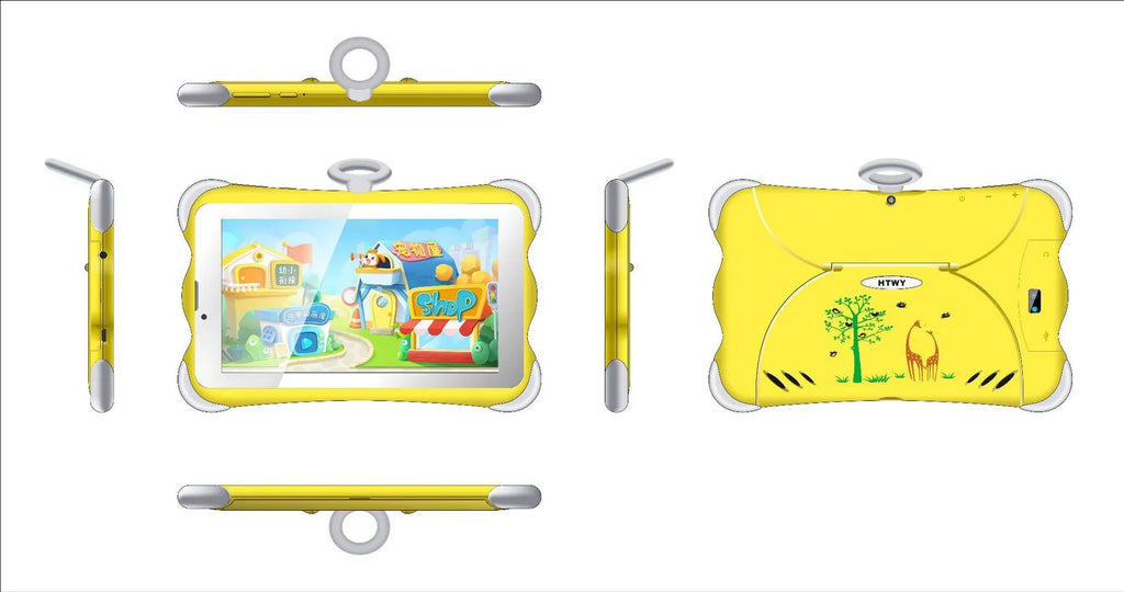 7-inch children's learning tablet with built-in stand in cartoon colours