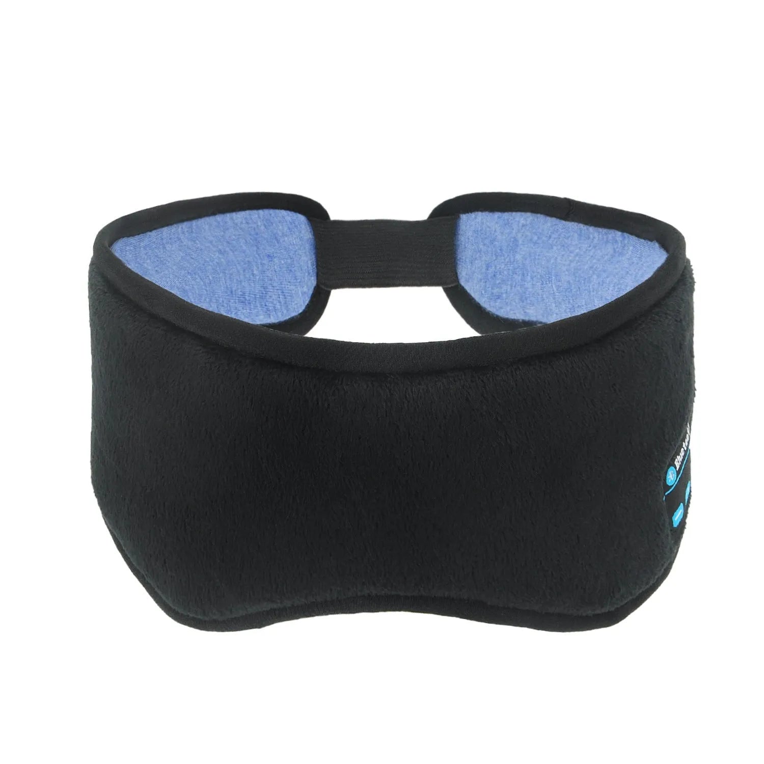 Black wireless Bluetooth sleeping eye mask with integrated speakers for music and sleep