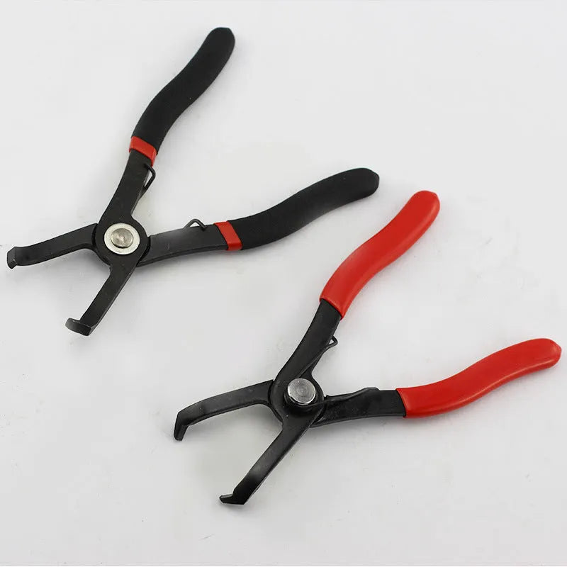 Red interior round nail removal pliers with carbon steel jaws and PVC plastic handles for door panel work