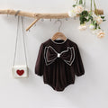 Baby girl long sleeve cotton onesie with bow detail in white triangle style