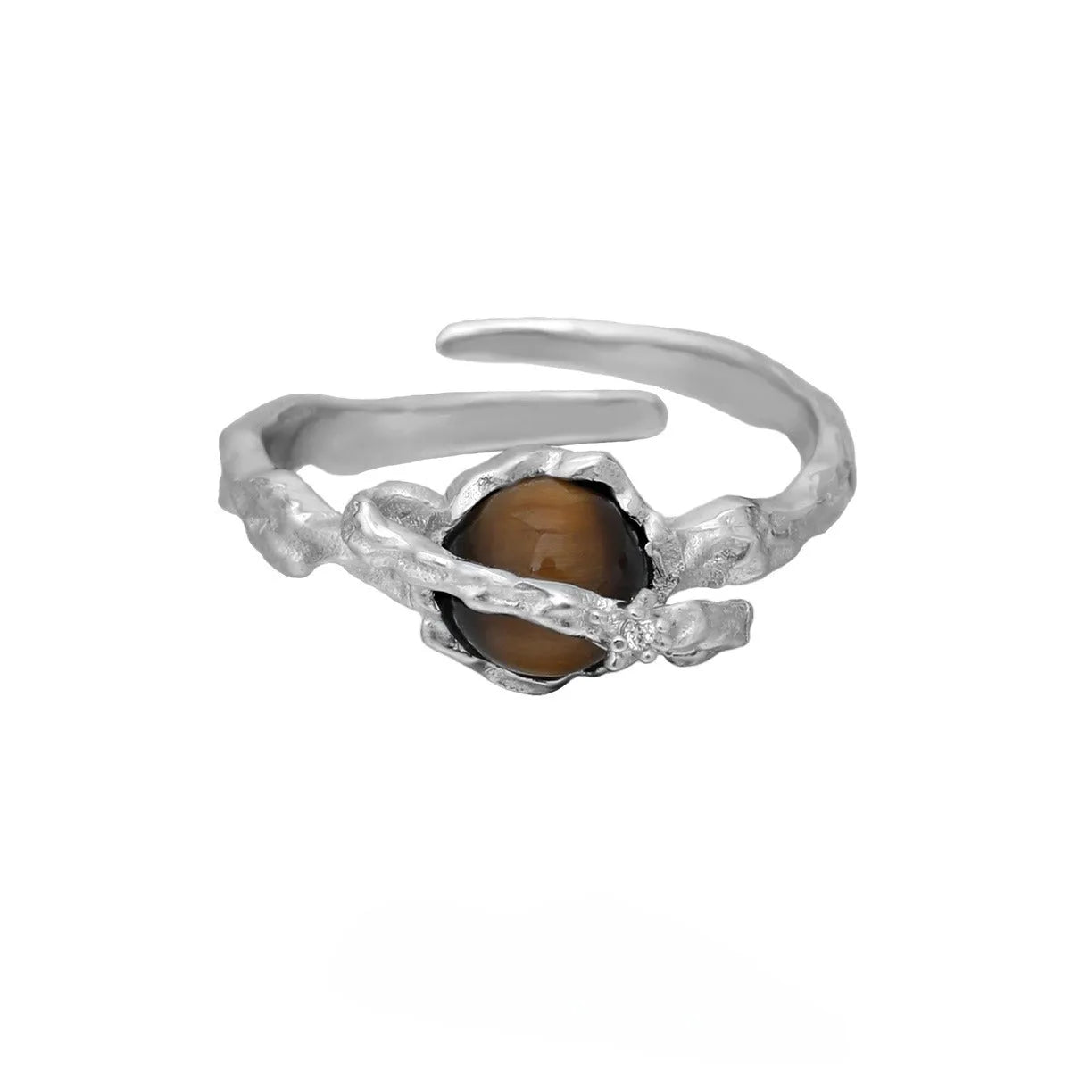Women's silver Saturn design open ring with adjustable opening in white gold colour