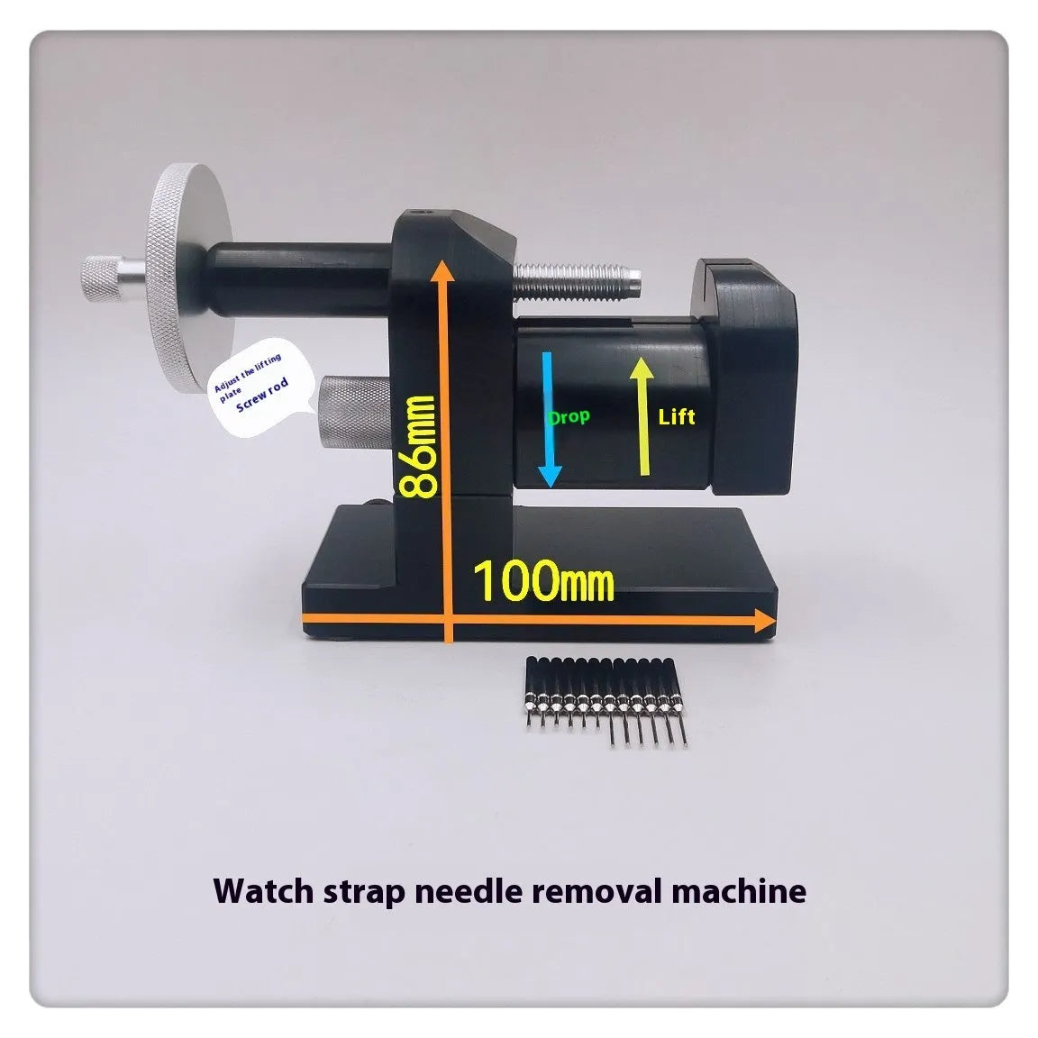 Alloy steel watch strap stripping machine and tool set for watch repair.