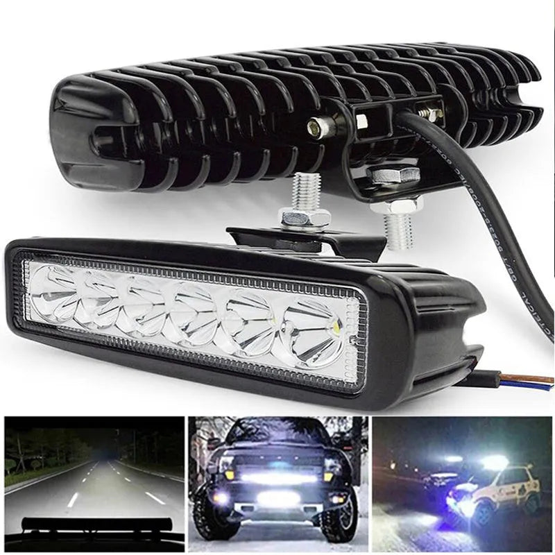 Black die-cast aluminium auxiliary driving light with six LED bulbs and polycarbonate lens for vehicle mounting.