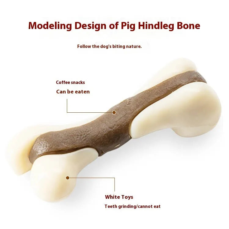 Cowhide and nylon bone grinding rod dog chew toy in small and large foodie bones sizes