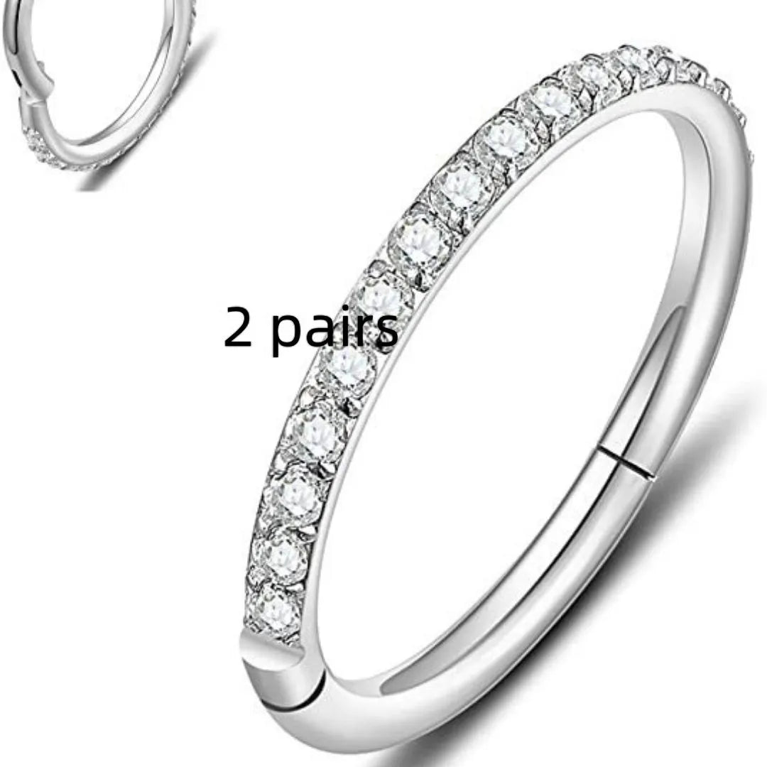 316 stainless steel nose ring with diamond-style front in multiple colour options and sizes
