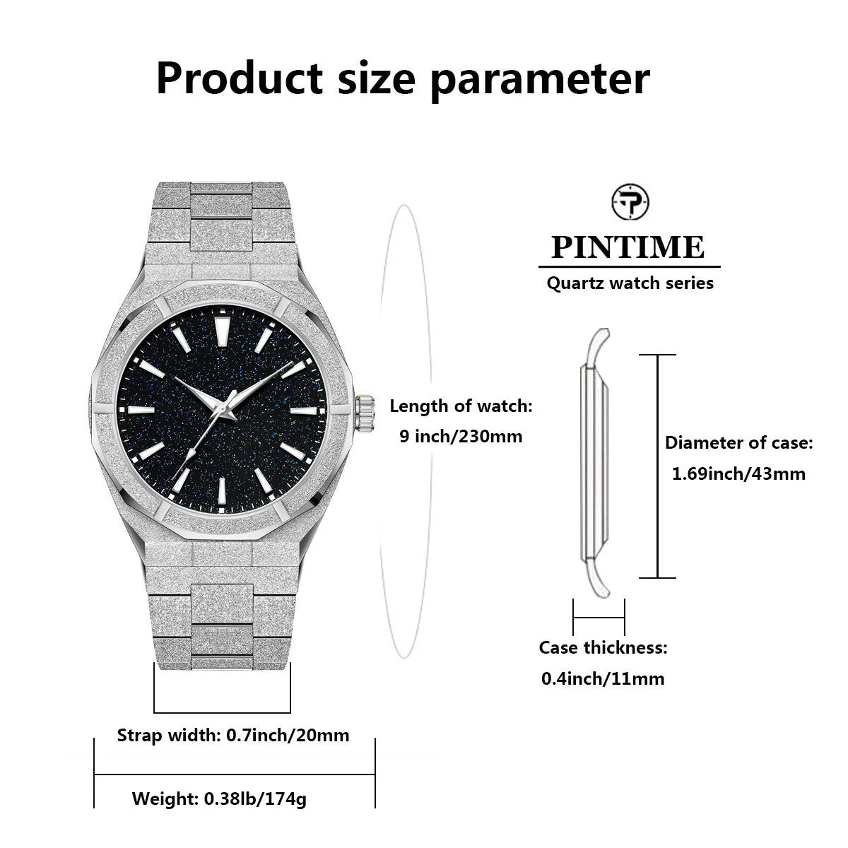 Men's stainless steel business watch with luminous markers in silver, gold, or black