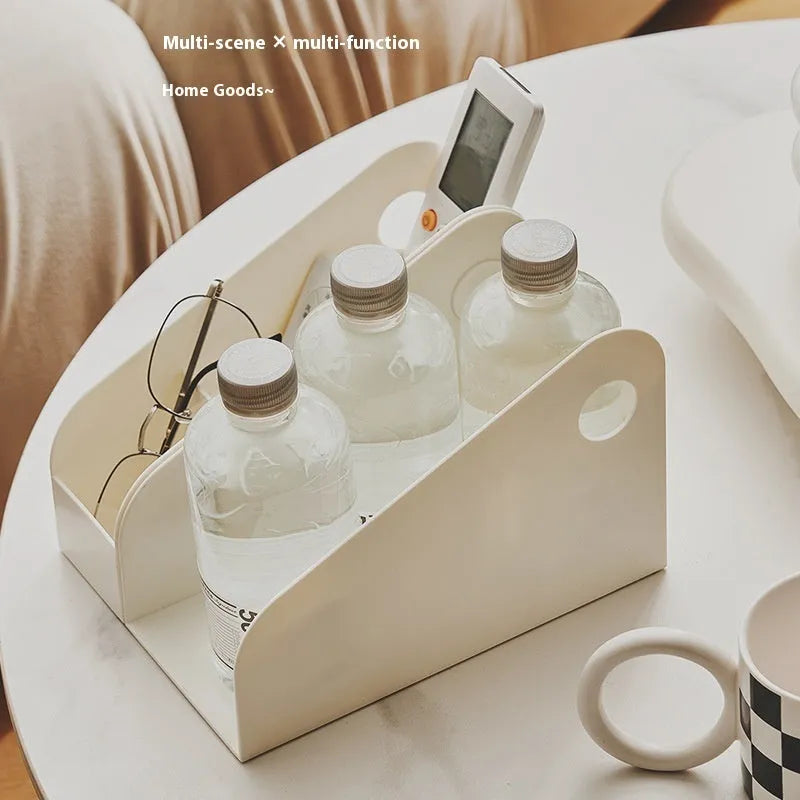 Plastic desktop storage box with two internal grid layers for document organisation