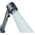 Strong Boost portable ABS plastic shower head with dial for spray, massage, and rain modes.