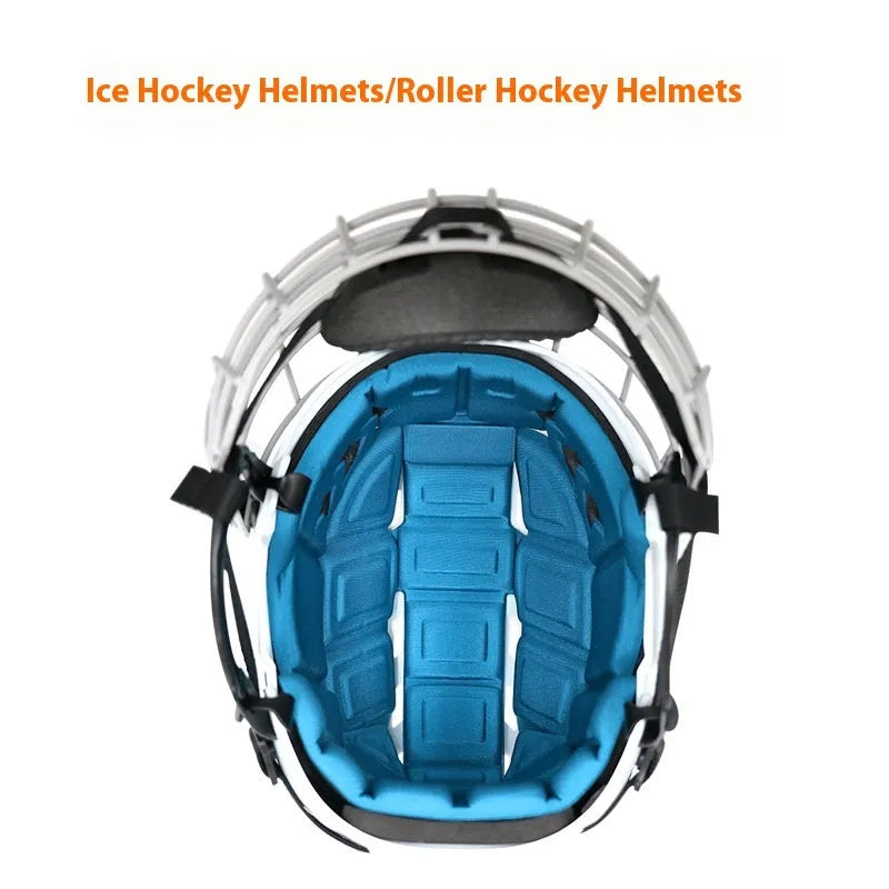Ice hockey helmet with carbon steel face mask in sizes S M L XL