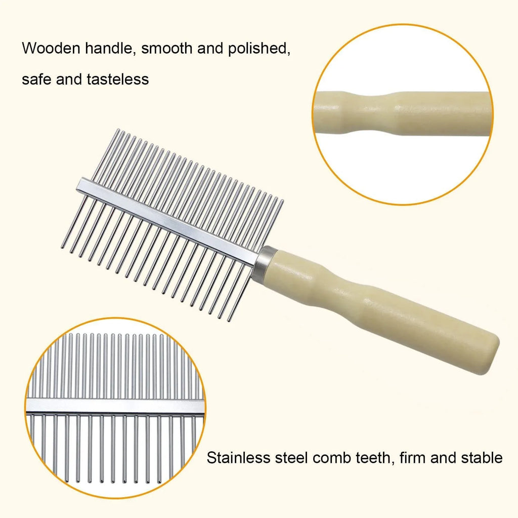 Wooden handle pet grooming comb for dogs and cats with round needles