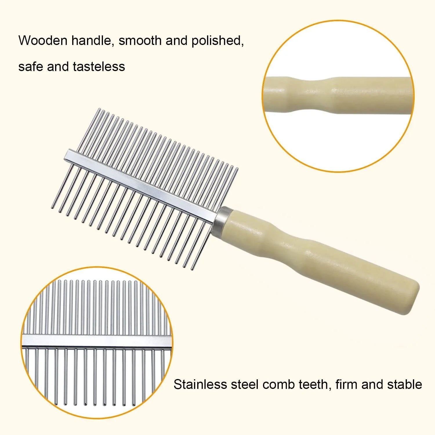 Wooden handle pet grooming comb for dogs and cats with round needles