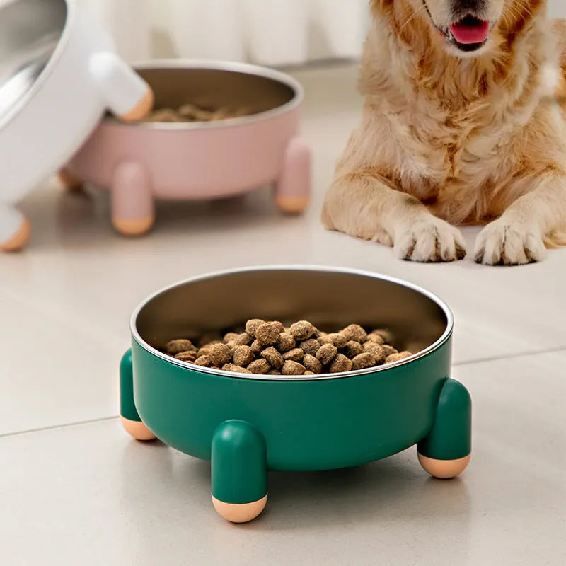 Stainless steel pet bowl with non-slip base in pink, white or green colours
