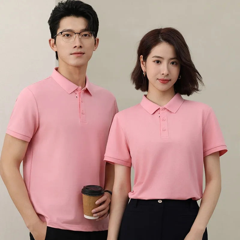 Cotton blend ice silk solid colour short sleeve polo shirt for catering work, nine colours available