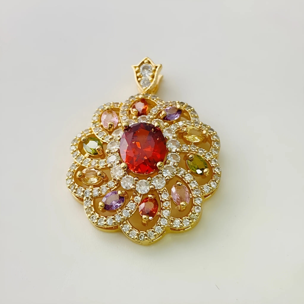 Women's zircon floral pendant necklace with electroplated finish in gold, champagne gold or platinum colour