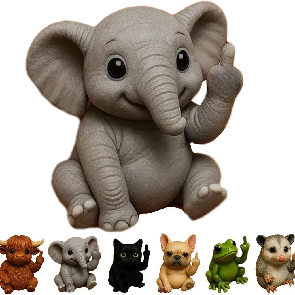 Resin animal middle finger ornament showing mini vertical doll in one of seven animal styles