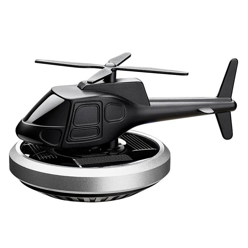 Metal solar-powered rotating helicopter car air freshener ornament in three colour options