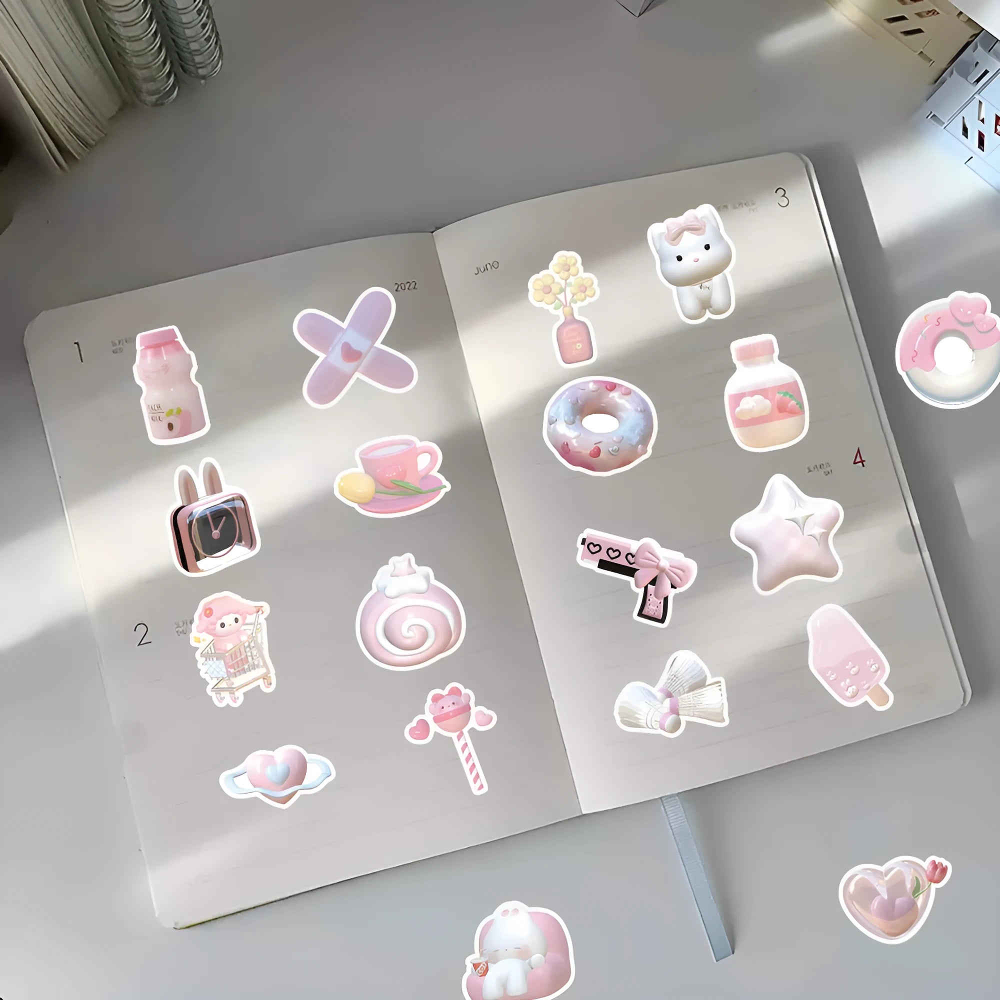 Pack of pink girl heart shaped 3D decorative stickers in a cute style on a light background.