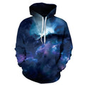 Deep blue galaxy hoodie polyester spandex unisex pullover top front view