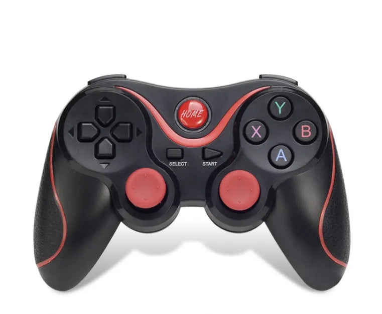Upgraded X3 Bluetooth wireless game controller for Android phones, shown with optional mobile phone clip attached.