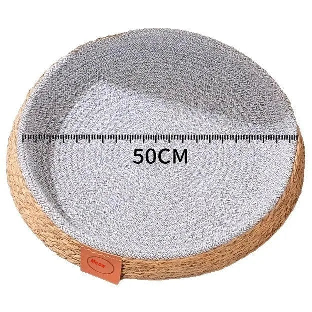 Rattan woven cat bed pet nest in a cage style, shown in a natural colour.