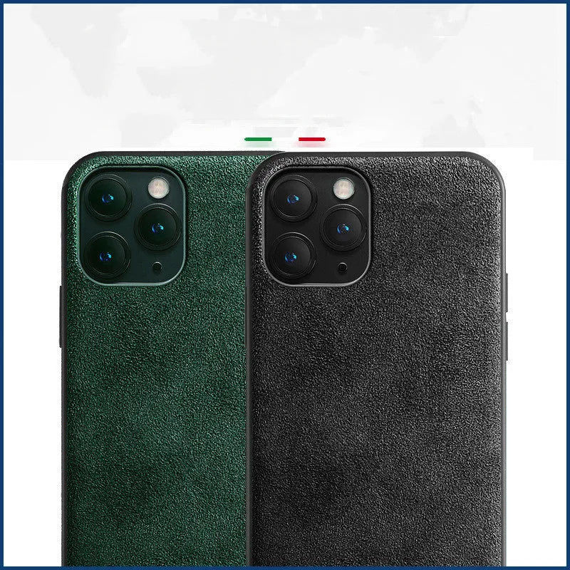 Suede iPhone case in three colours: elegant black, dark night green, and dark blue