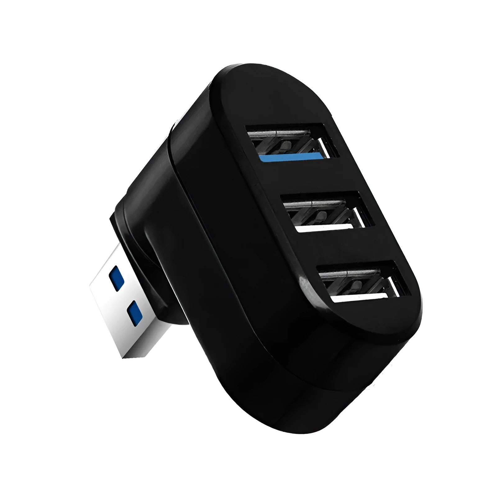 Black or white USB rotary splitter hub with four USB 3.0 ports on a swivelling base