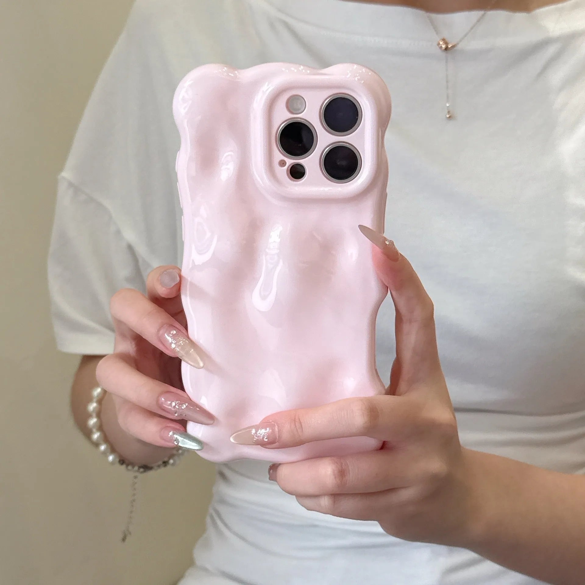QF wave bubble cream yellow TPU phone case with anti-fingerprint surface for iPhone models