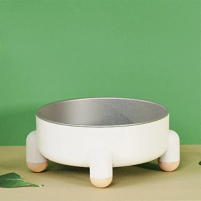 Stainless steel pet bowl with non-slip base in pink, white or green colours