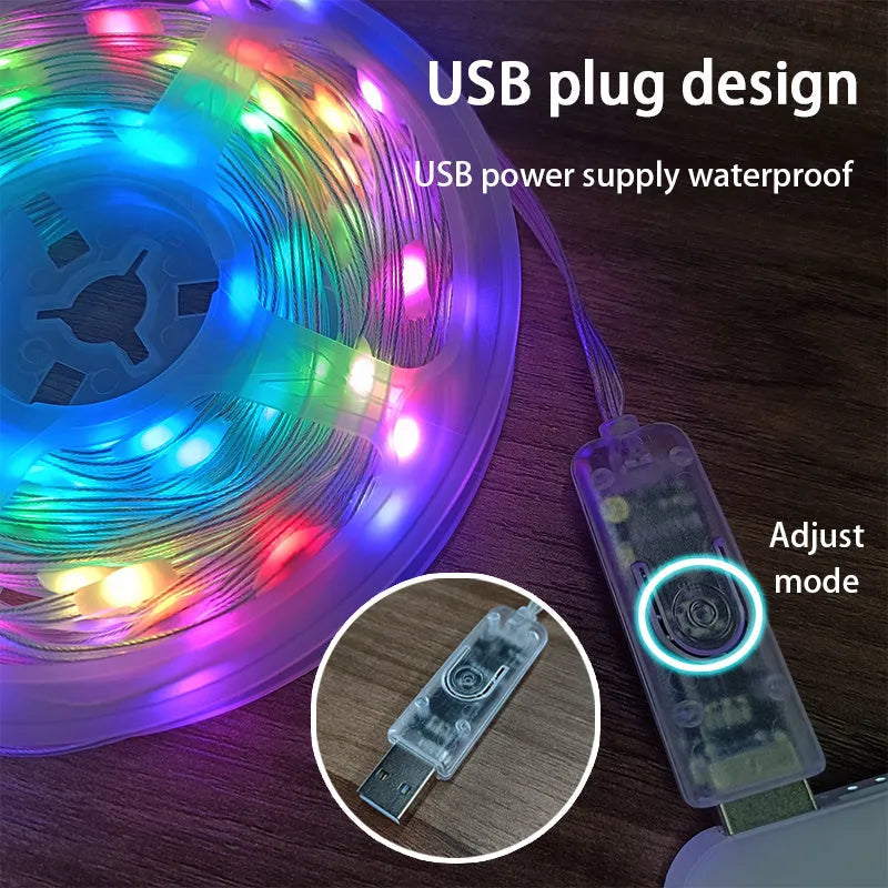 10-metre long multi-colour LED festival light string with 100 bulbs, showing eight different lighting modes.