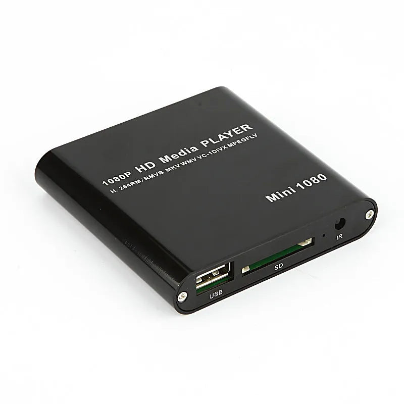 Blue and black 1080P Full HD media player with compact metal housing