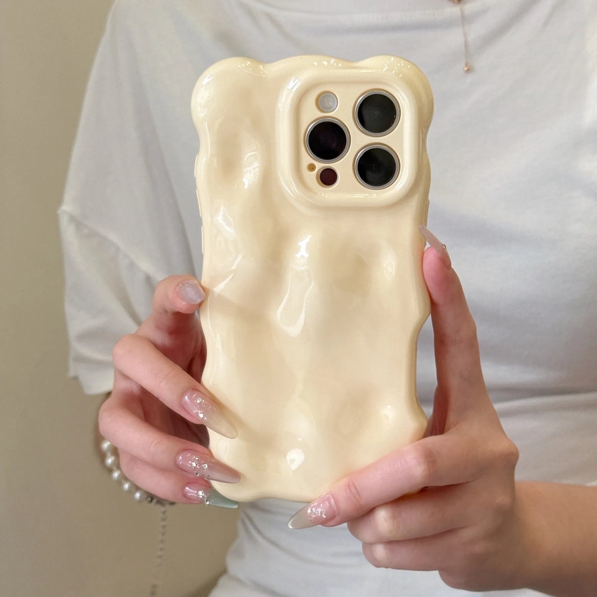 QF wave bubble cream yellow TPU phone case with anti-fingerprint surface for iPhone models