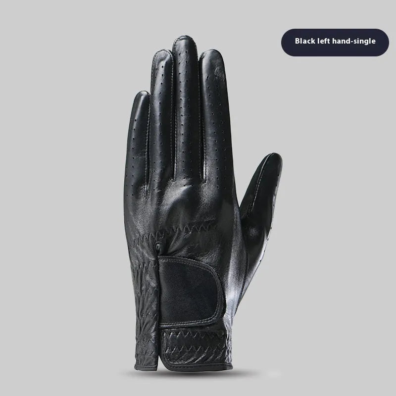 Men's leather breathable non-slip glove, left hand, black colour, finger glove style for work
