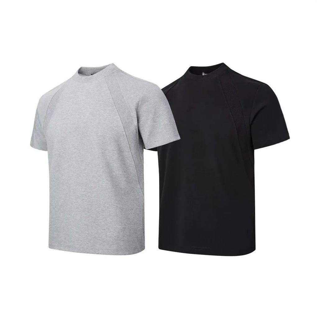 Air layer stitching short sleeve top in loose fit polyester, shown in black colour