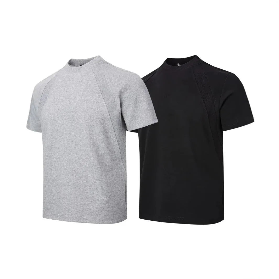 Air layer stitching short sleeve top in loose fit polyester, shown in black colour