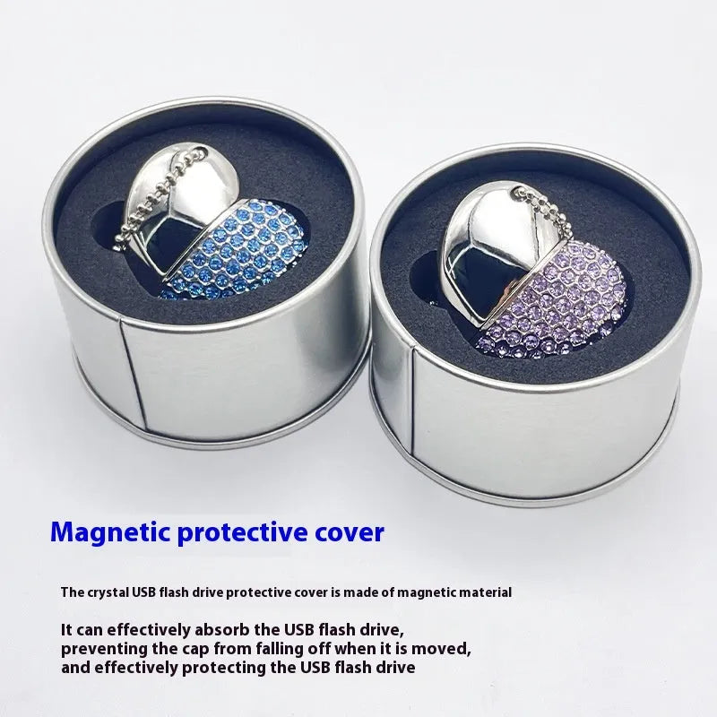 Heart-shaped brick-inlaid metal USB flash drive in multiple colours with USB 2.0 connector