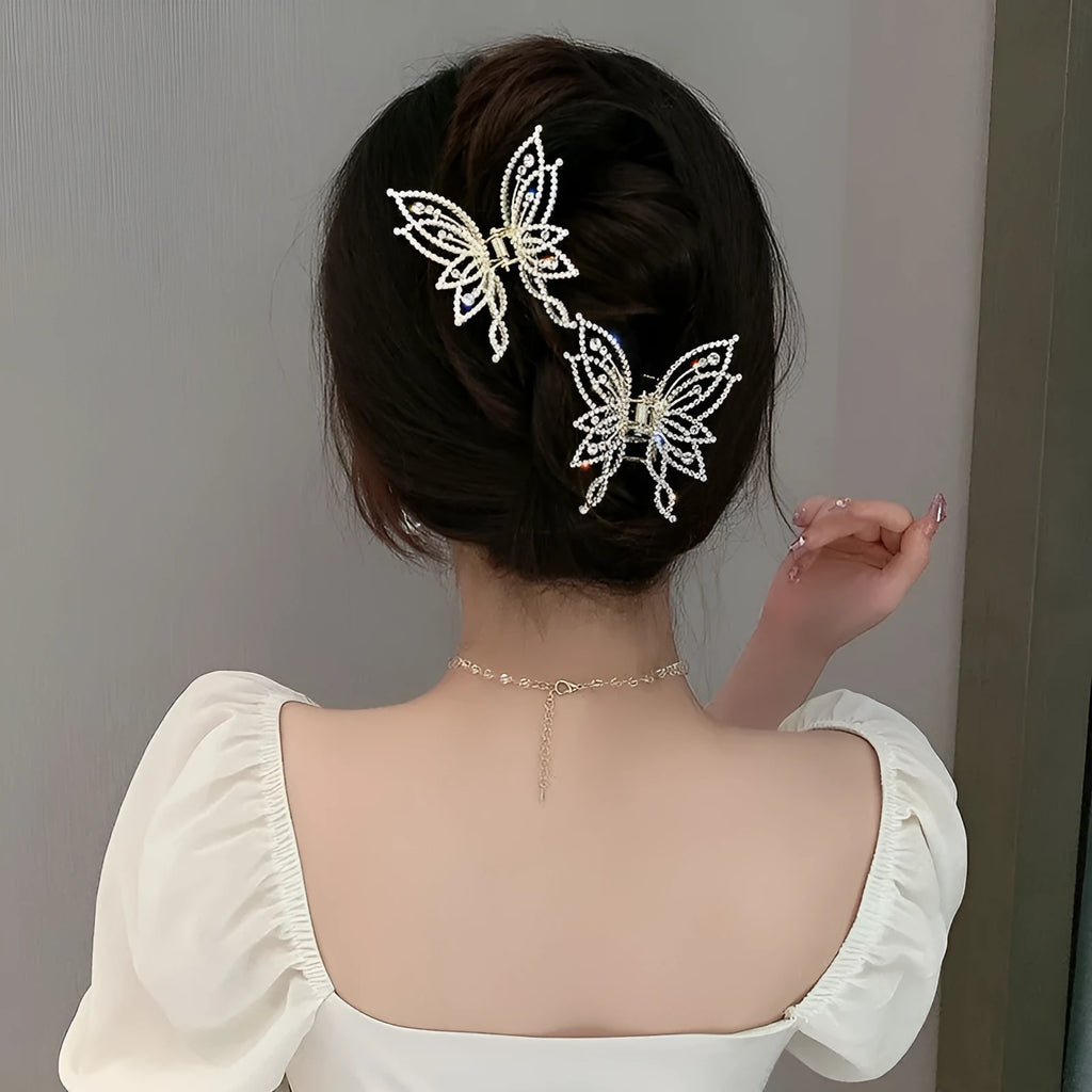 Butterfly design women's hair clip barrette with alloy construction and electroplated finish