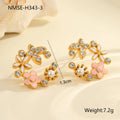 Flower stud earrings with colourful oil petal design in stainless steel with gold plating