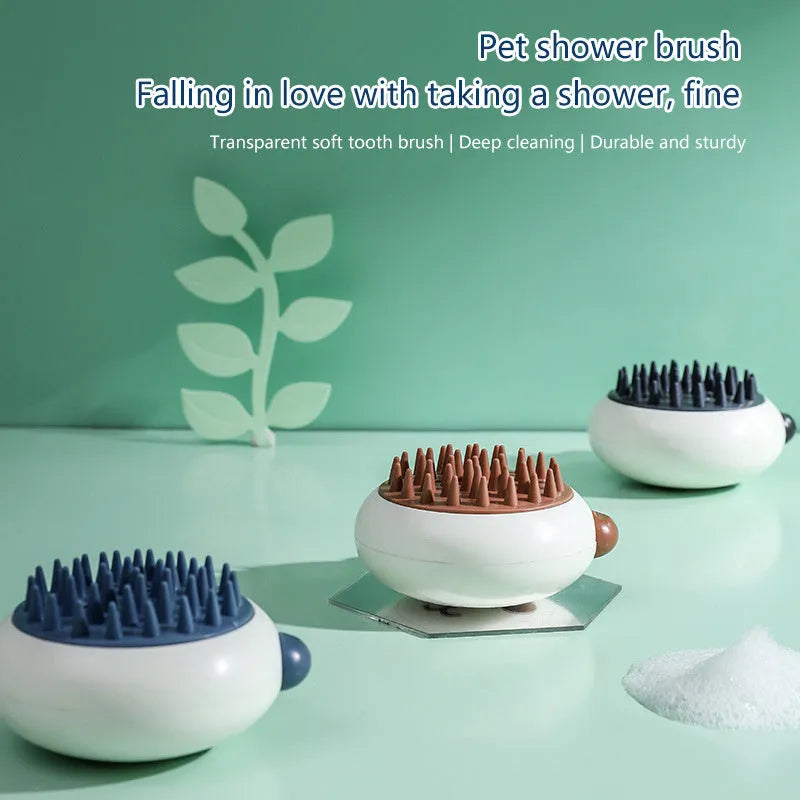 Panda silicone pet shower brush with integrated handle and soft bristles for bathing cats and dogs