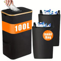 Black bamboo storage basket with removable lid and double inner pockets for recycling organisation