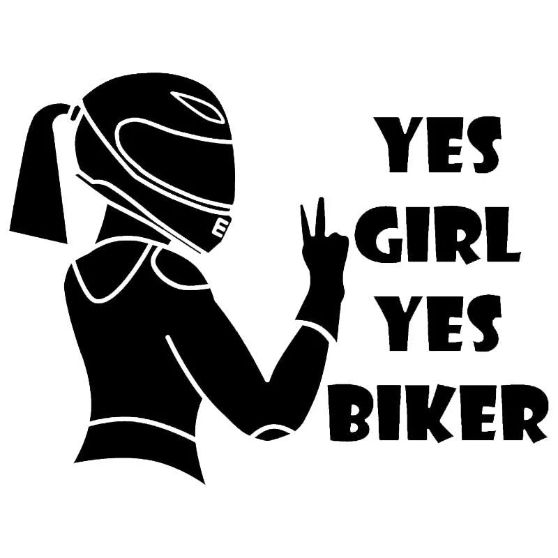 Cool girl rider waterproof car sticker with motorcycle theme, 16cm by 15cm PET vinyl