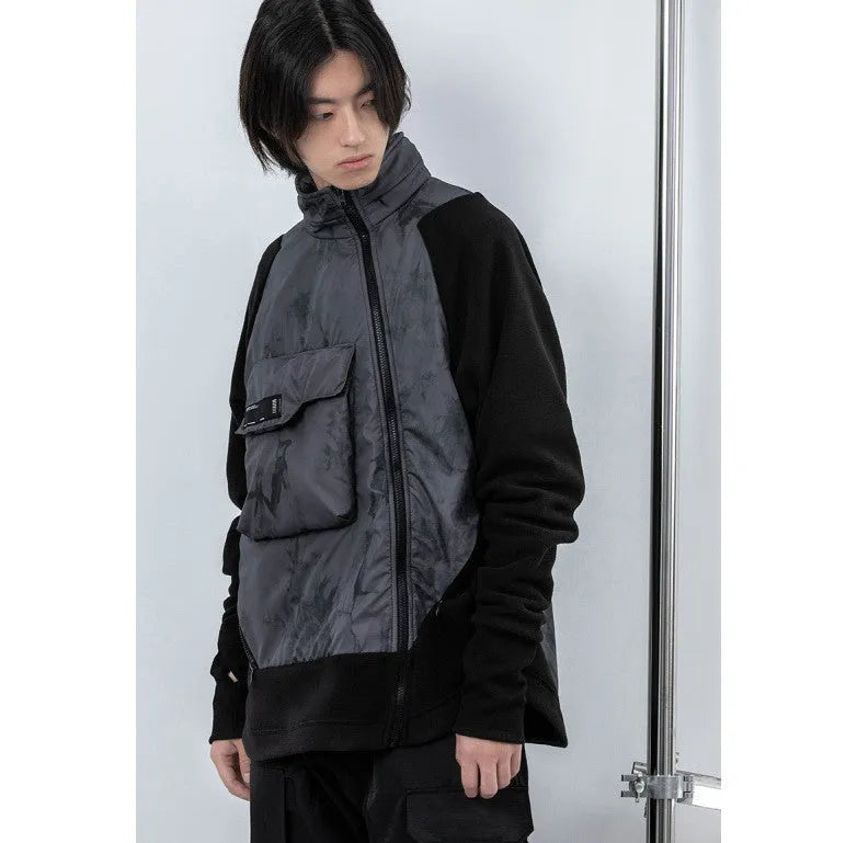 Men's Cotton Fleece Jacket Loose Hooded Jacket with Trend Stitching Black M-2XL Casual Youth Popular Style Outerwear for Everyday Wear