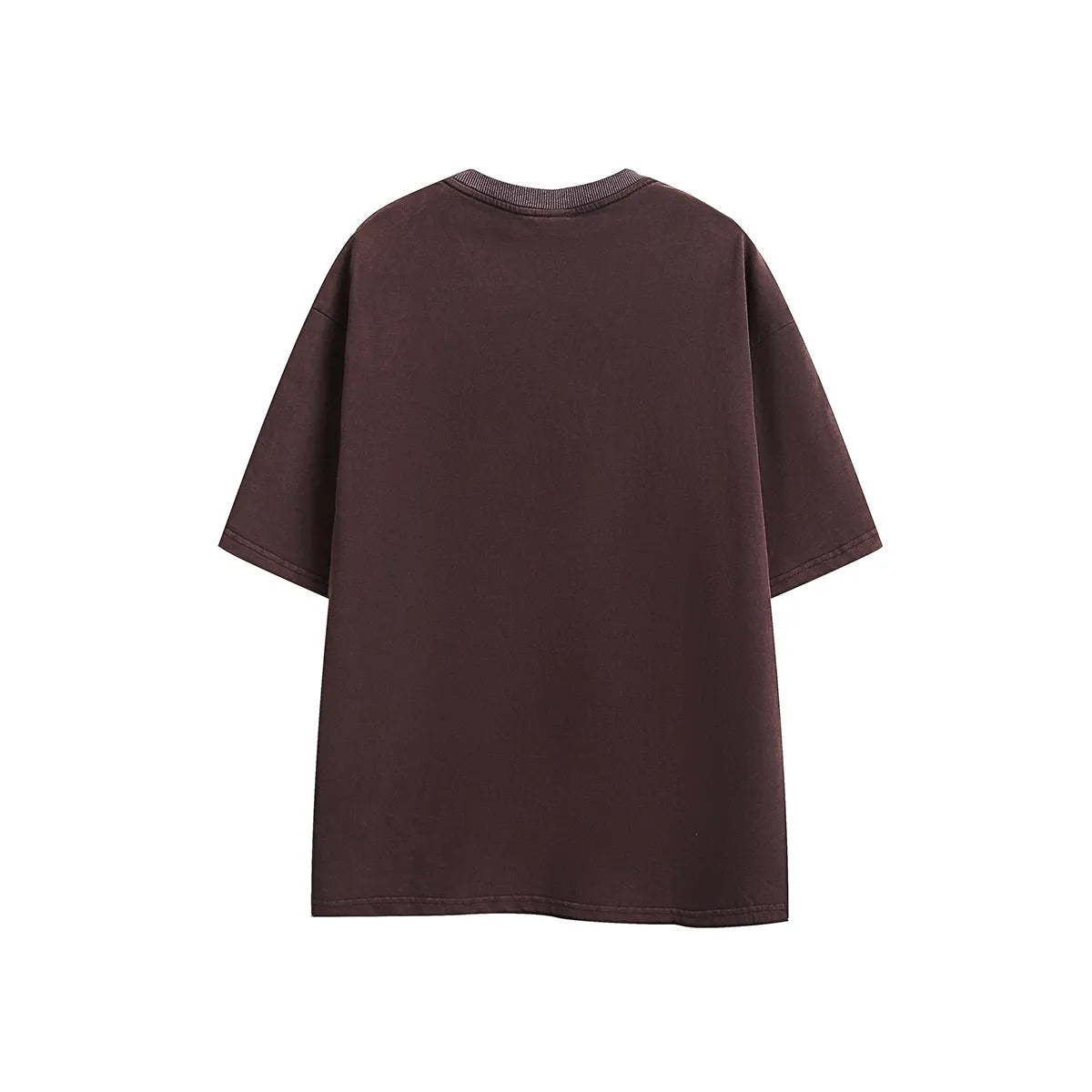 Purple loose-fit short-sleeved T-shirt with retro embroidery on the chest.