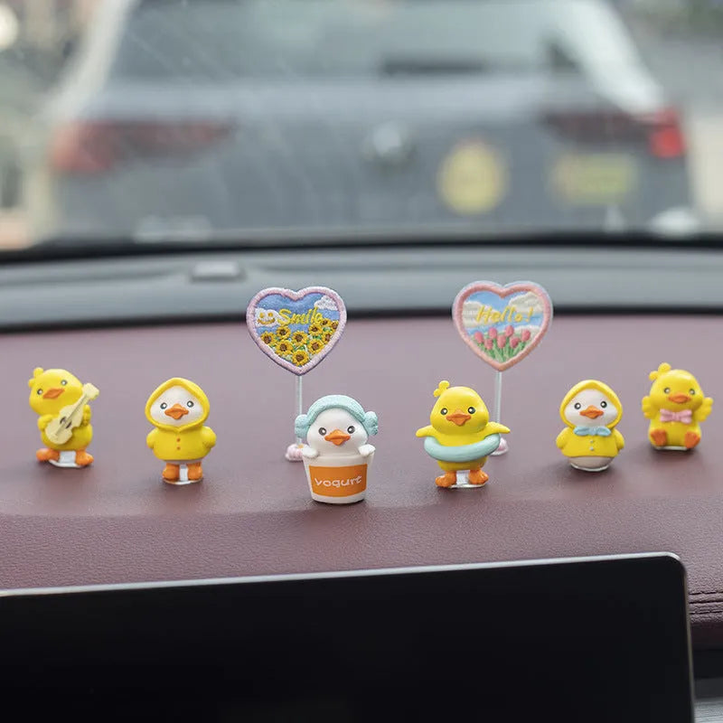 Cute PVC duckling car interior decoration set with six ducks and one sign label