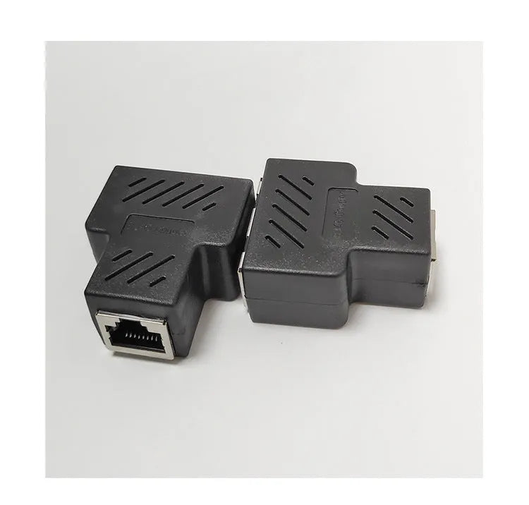 RJ45 three-way network cable splitter adapter in five colour choices.