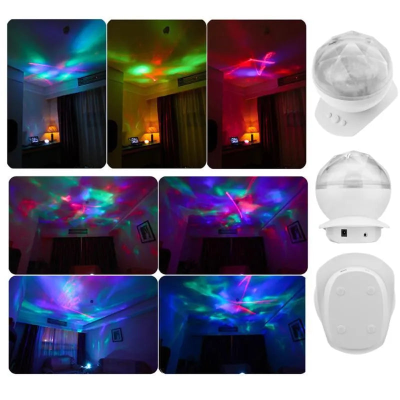 Colour LED night light diamond shape northern lights projector in blue and white ABS plastic