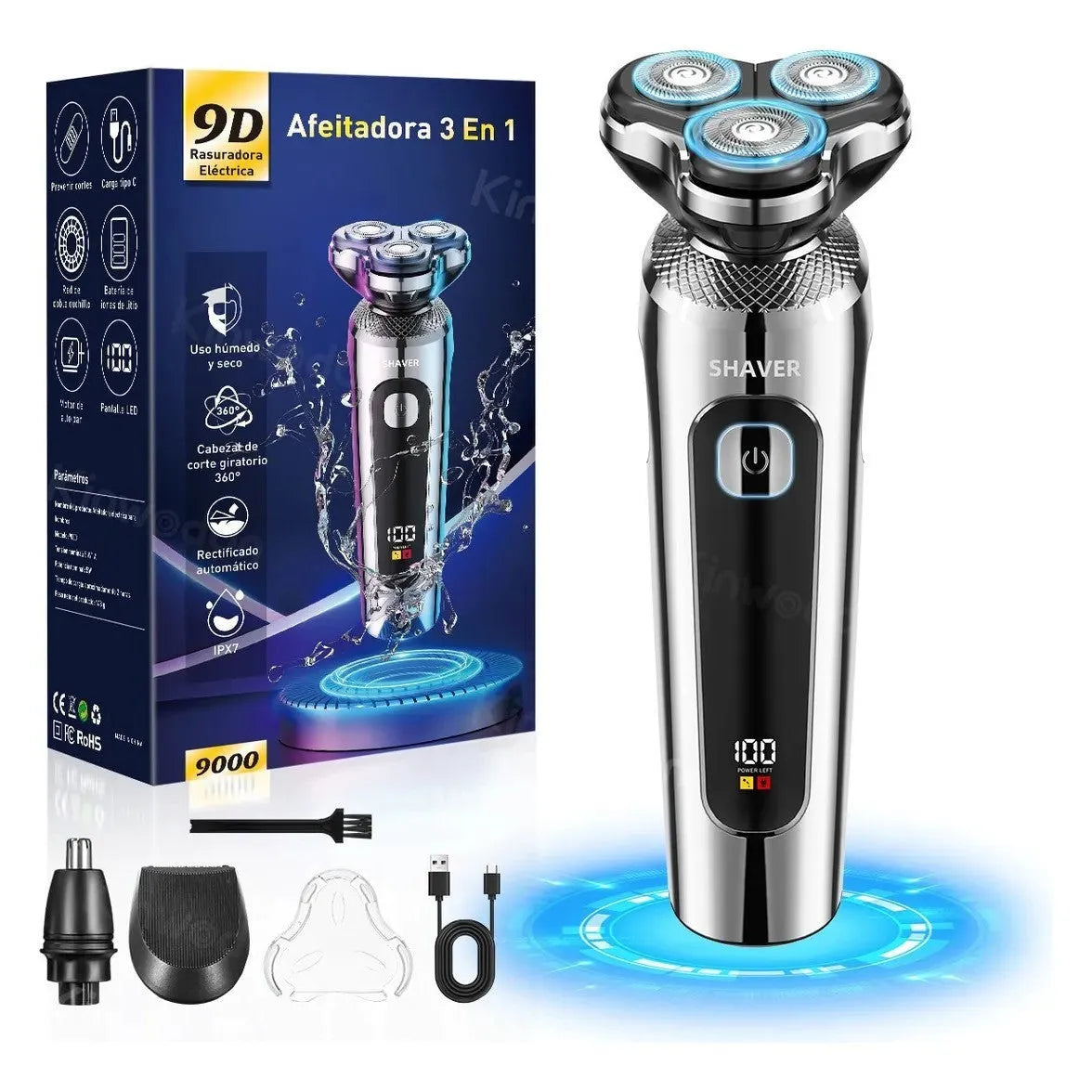 Digital USB rechargeable beard shaver with LED display and five-in-one floating cutter head design