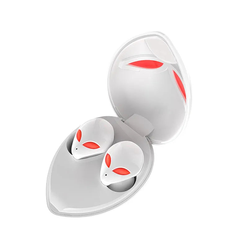 Starman T8 alien-inspired Bluetooth headset with LED lights in charging case.